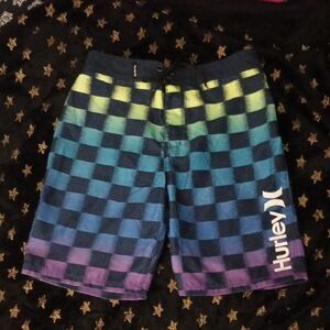 Boys Hurley Multi-colored Checkered Swimming Trunks